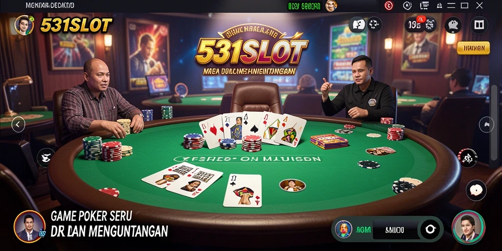 Screenshot gameplay 531SLOT menampilkan kartu poker dan suasana permainan yang intens.