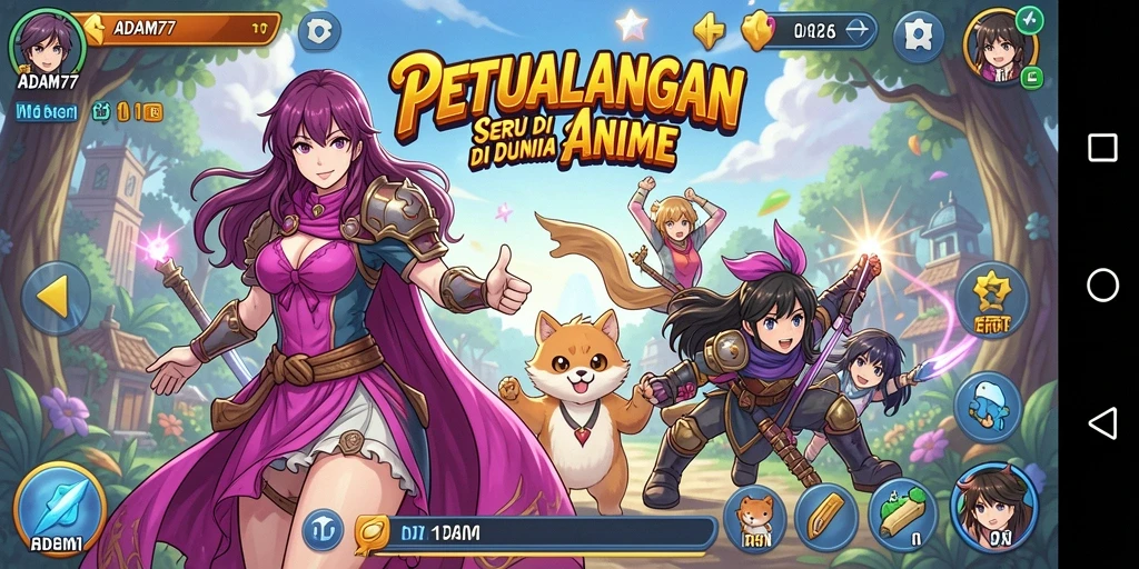 Tampilan screenshot menunjukkan karakter anime dalam aksi di ADAM77.