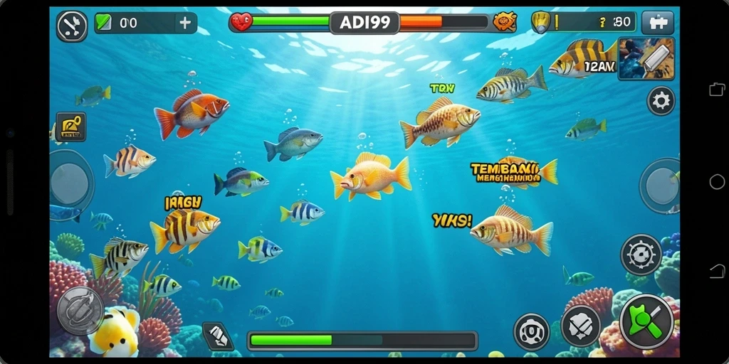 Screenshot Gameplay ADI99 menampilkan aksi seru Tembak Ikan.
