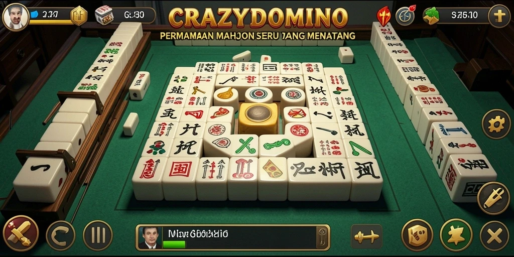 Tampilan screenshot dari gameplay seru CRAZYDOMINO yang menampilkan strategi Mahjong.