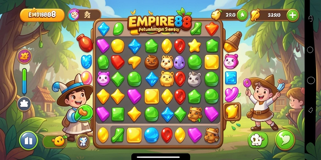 Tampilan menarik dari gameplay Match-3 dalam EMPIRE88.
