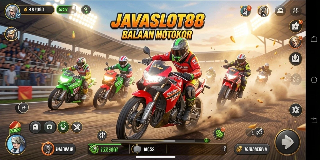 Tampilan aksi balap motor yang mendebarkan dalam JAVASLOT88.