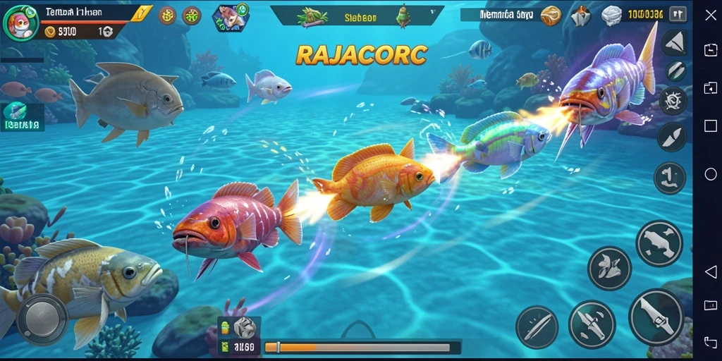 Screenshot gameplay RAJACORC menampilkan aksi menembak ikan yang seru.
